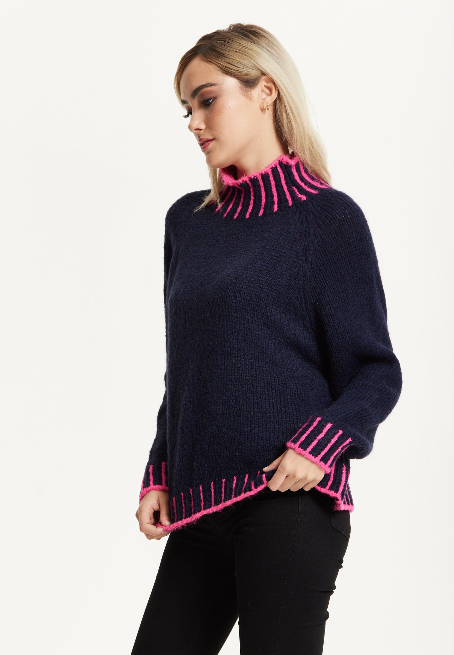 
                  
                    Neon Trim Wool Blend Jumper – Navy
                  
                