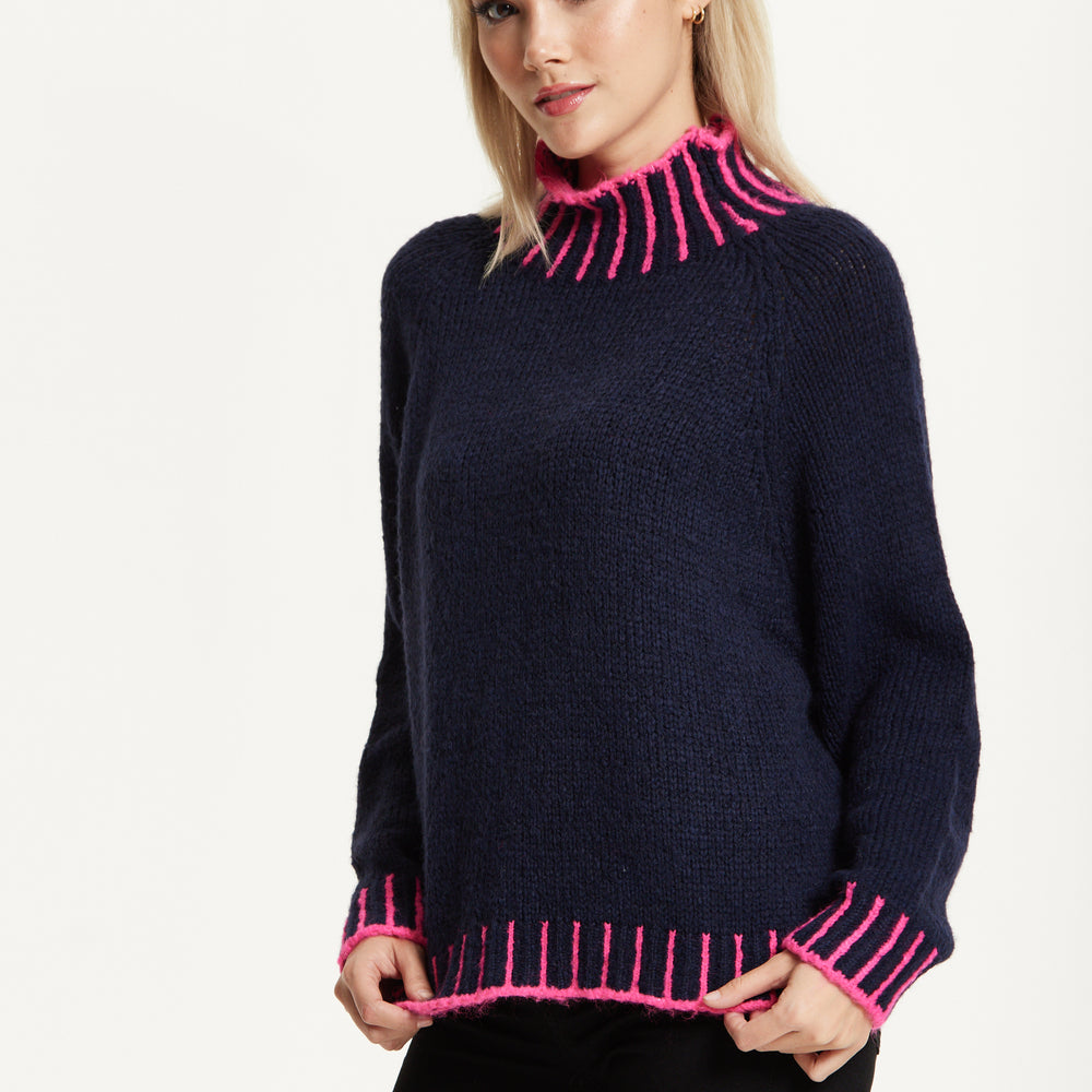 
                  
                    Neon Trim Wool Blend Jumper – Navy
                  
                