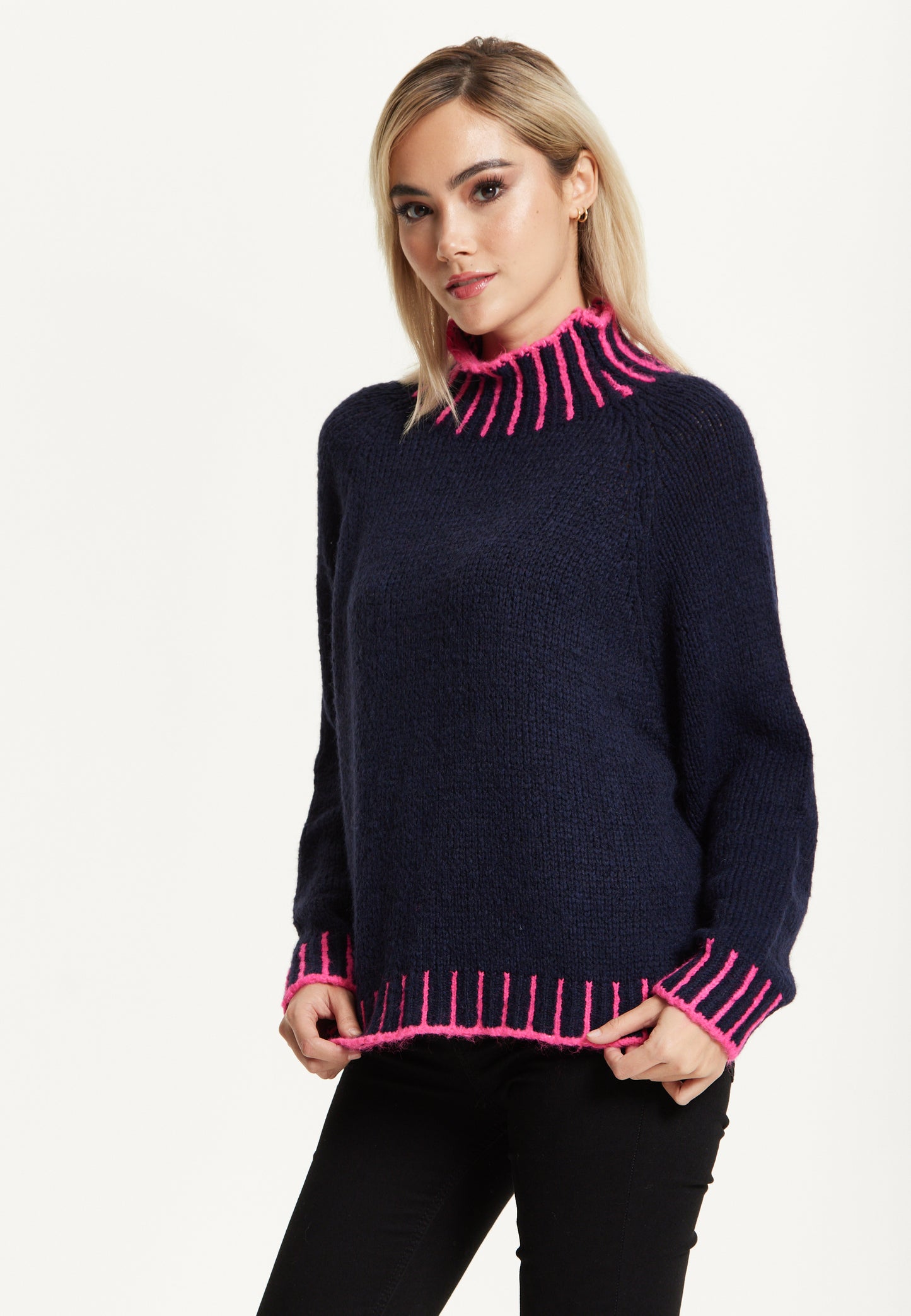 
                  
                    Neon Trim Wool Blend Jumper – Navy
                  
                