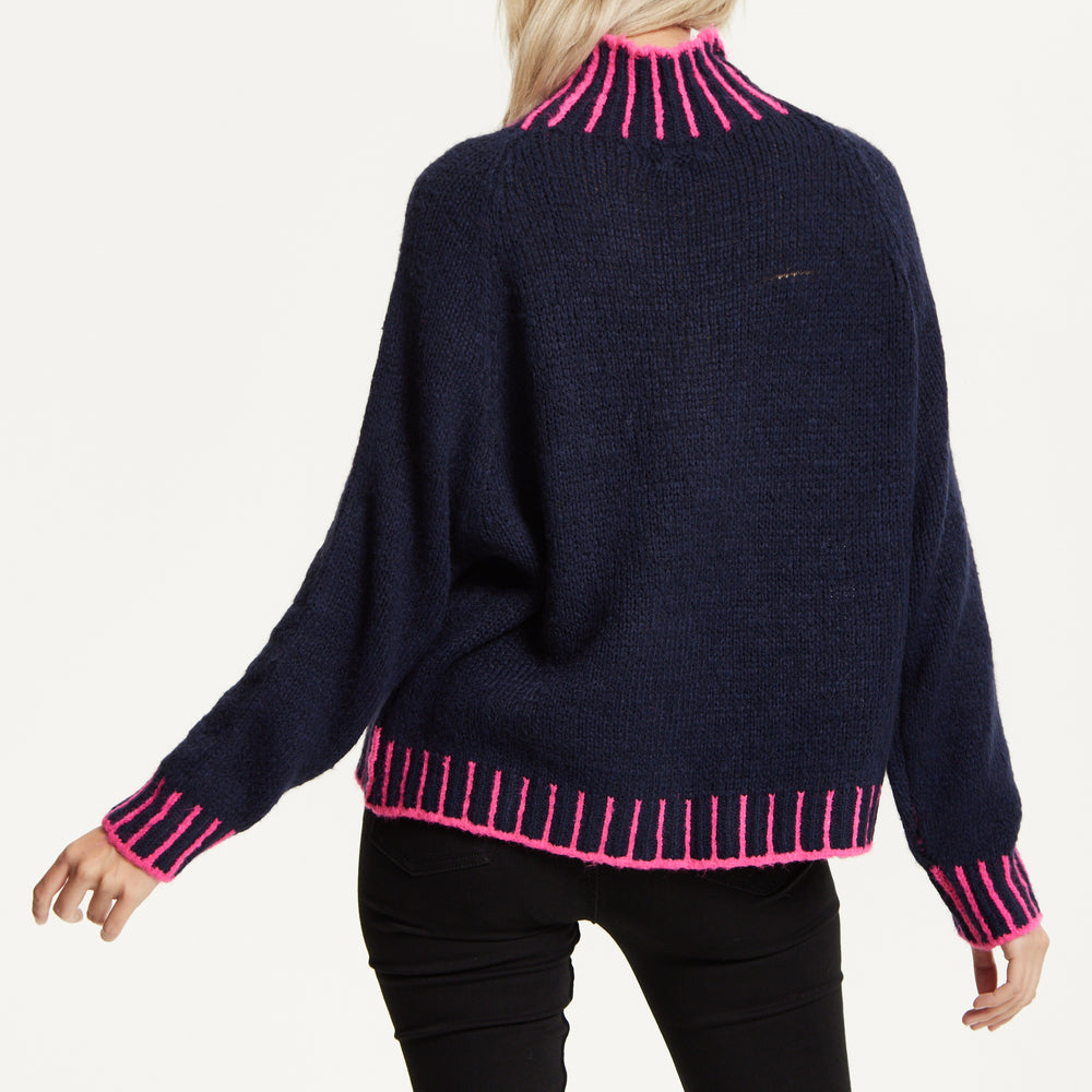 
                  
                    Neon Trim Wool Blend Jumper – Navy
                  
                