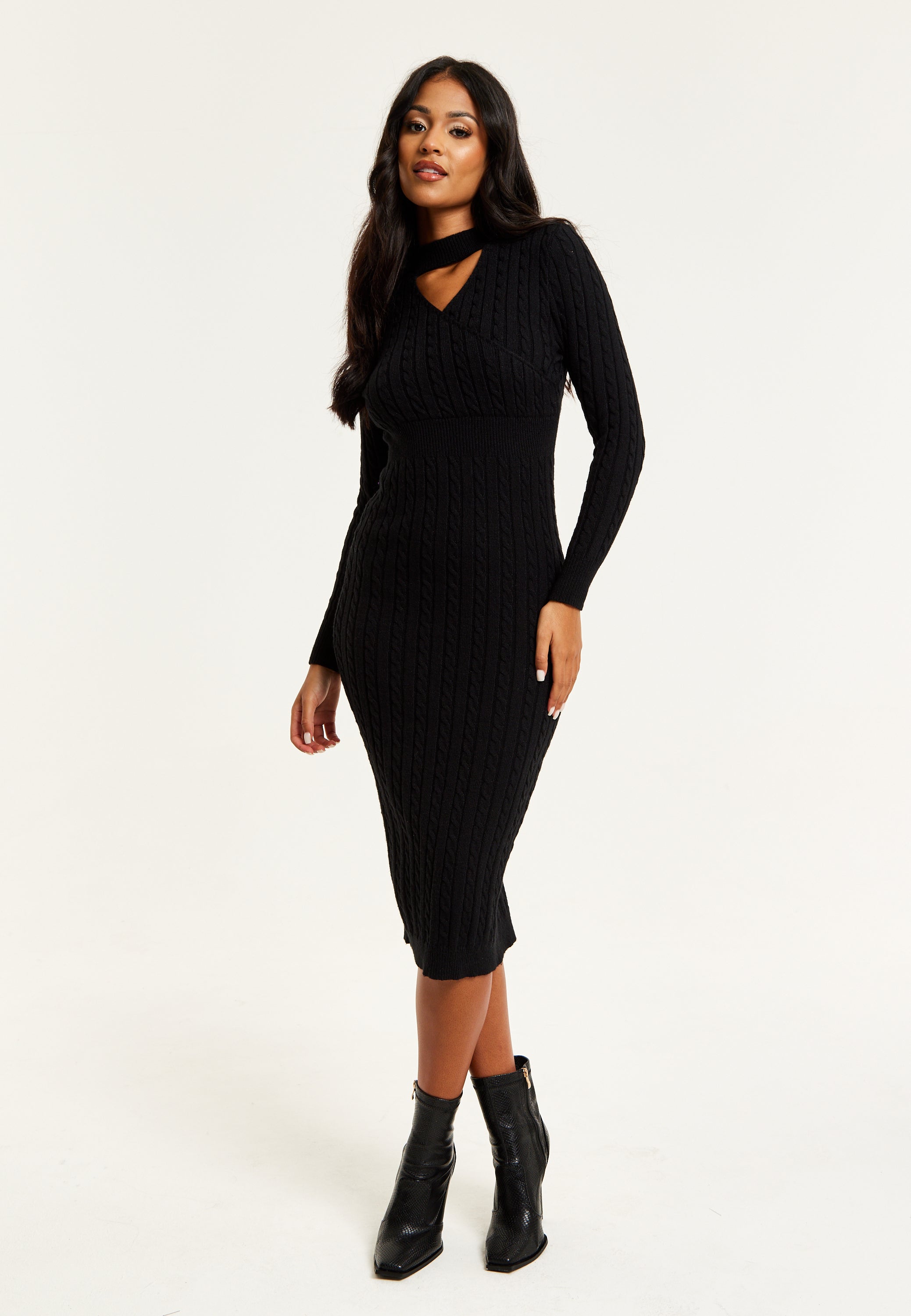 Black cable knit dress sale