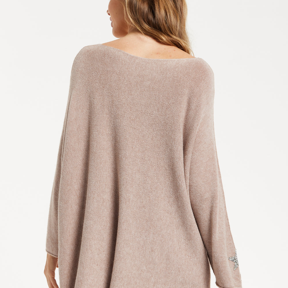 
                  
                    Liquorish Women's Beige Oversized V-Neck Jumper with Star Embellishments and Long Sleeves
                  
                