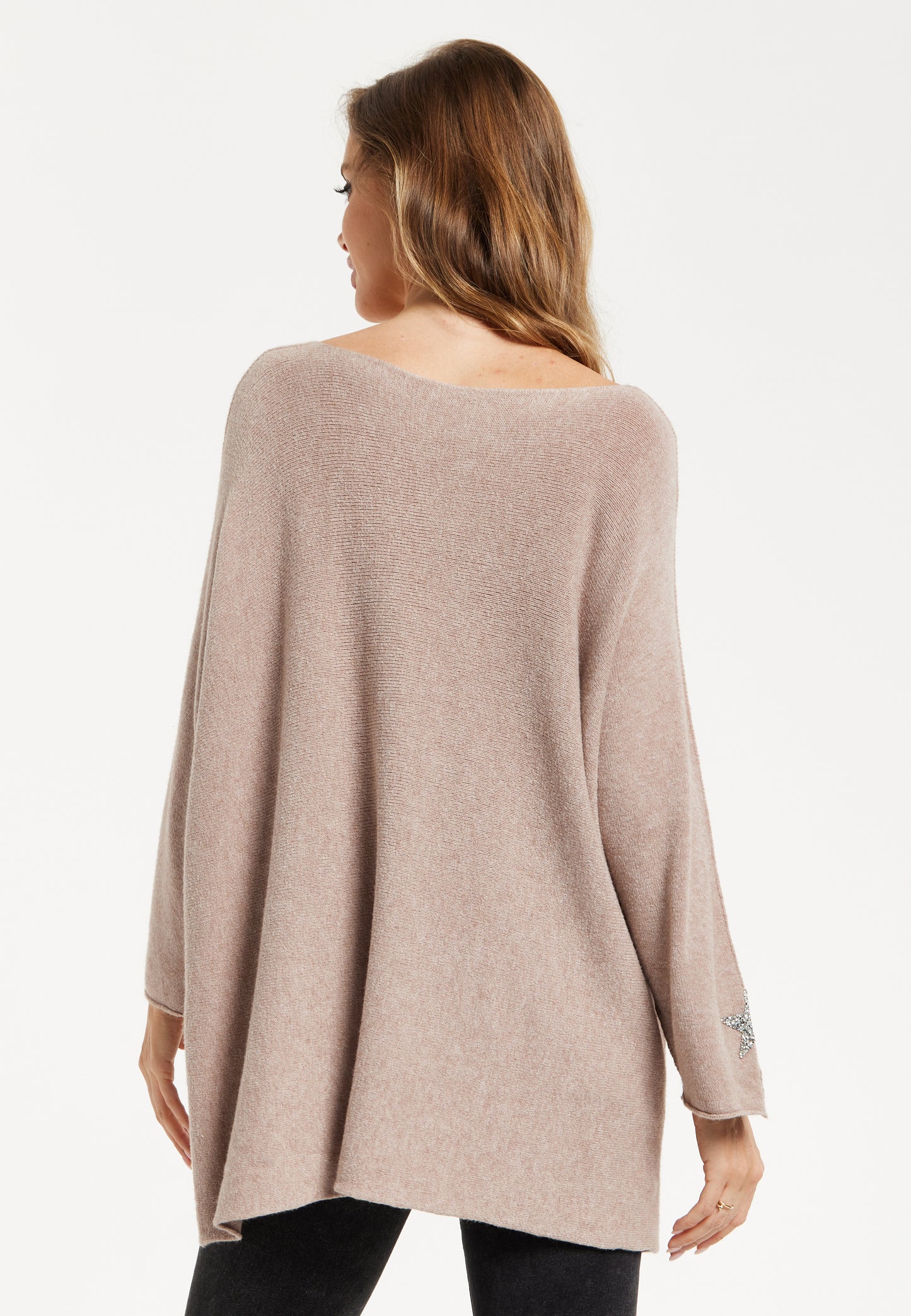 
                  
                    Liquorish Women's Beige Oversized V-Neck Jumper with Star Embellishments and Long Sleeves
                  
                