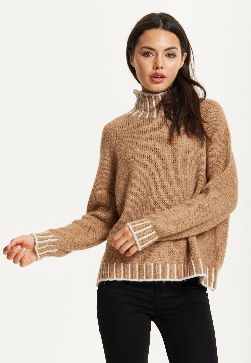 Contrast Rib Wool Blend Jumper – Camel