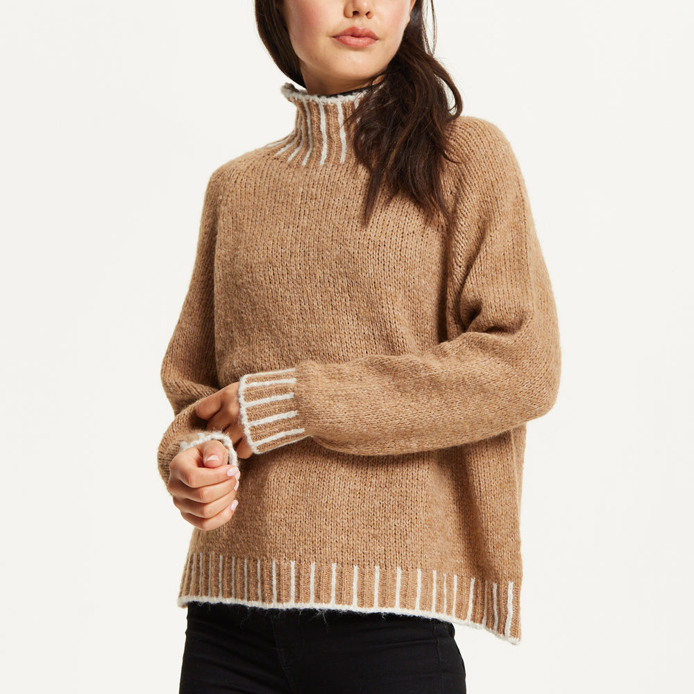 
                  
                    Contrast Rib Wool Blend Jumper – Camel
                  
                