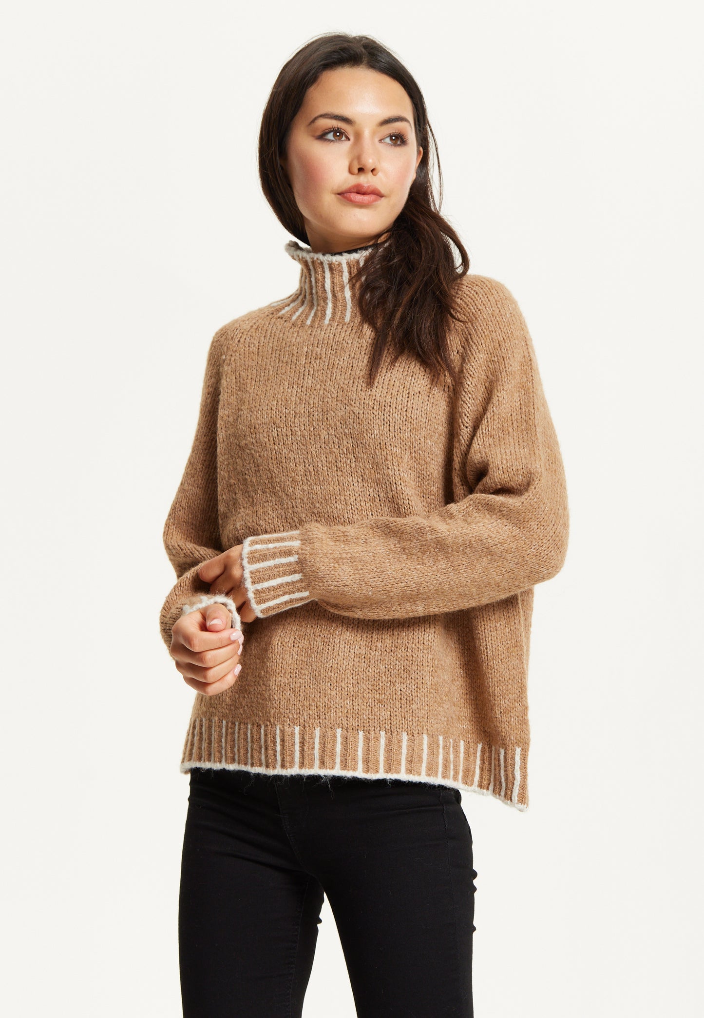 
                  
                    Contrast Rib Wool Blend Jumper – Camel
                  
                