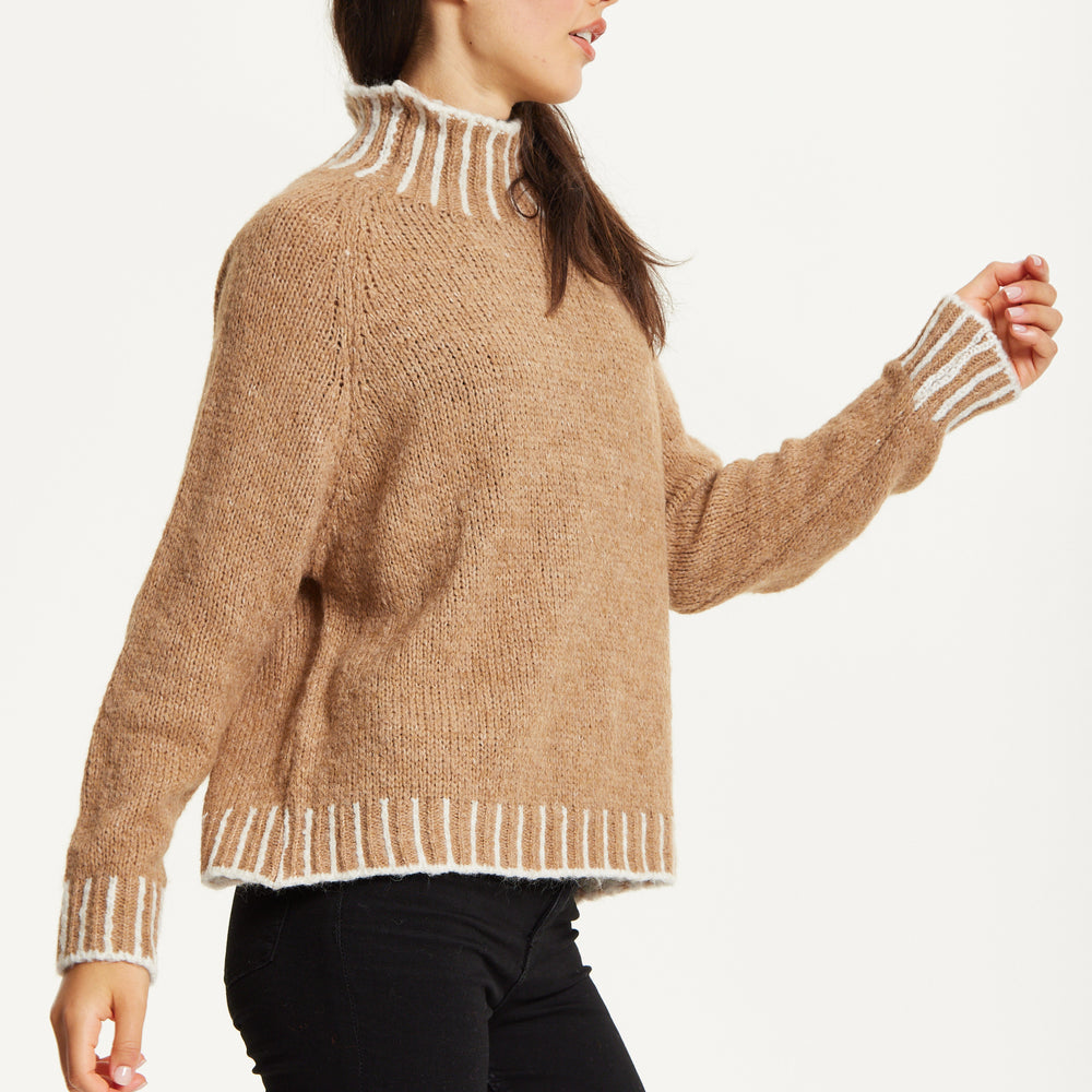 
                  
                    Contrast Rib Wool Blend Jumper – Camel
                  
                