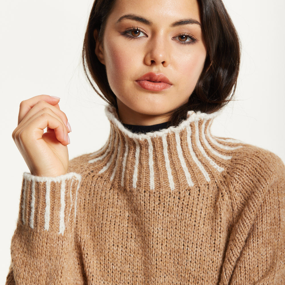 
                  
                    Contrast Rib Wool Blend Jumper – Camel
                  
                