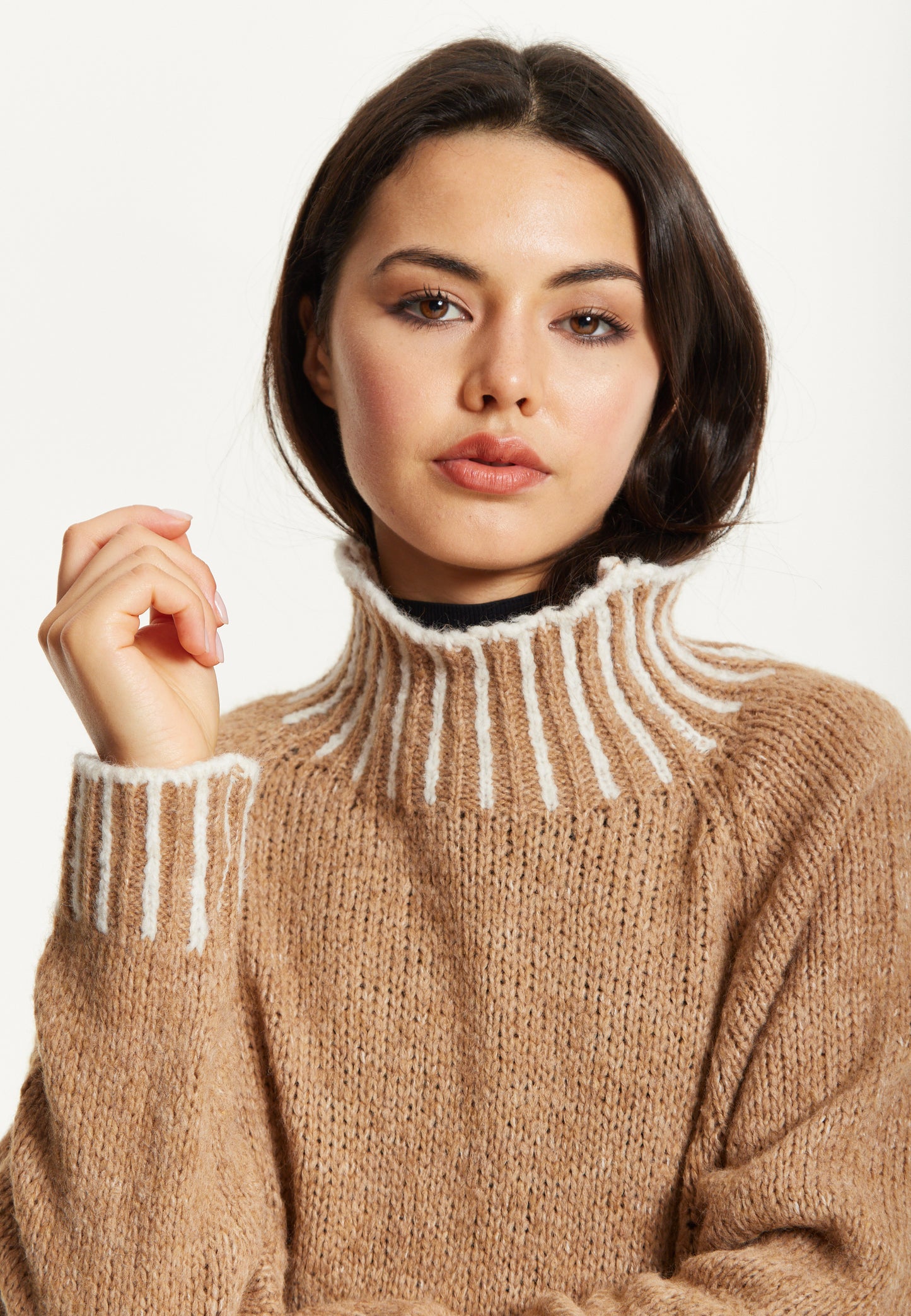 
                  
                    Contrast Rib Wool Blend Jumper – Camel
                  
                