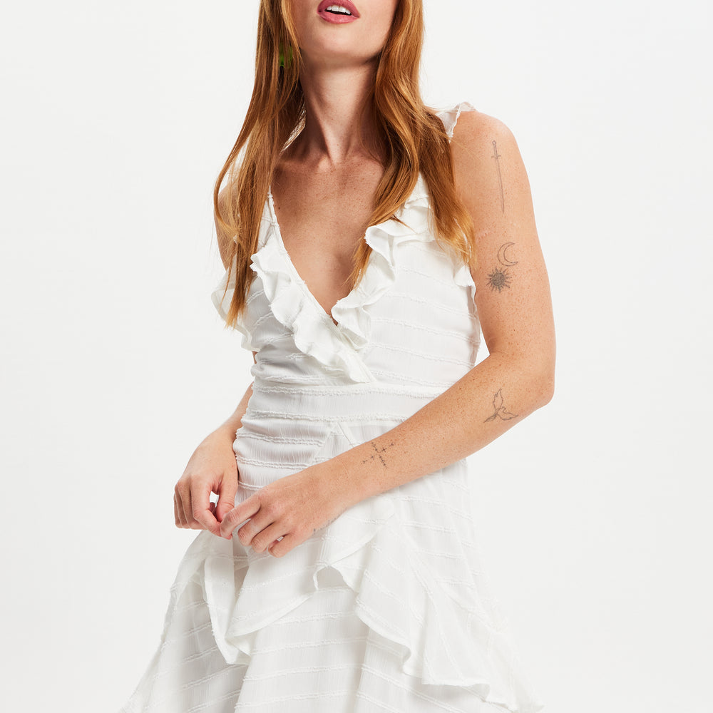 
                  
                    Liquorish Layered Frill Textured Mini Summer Dress In White
                  
                