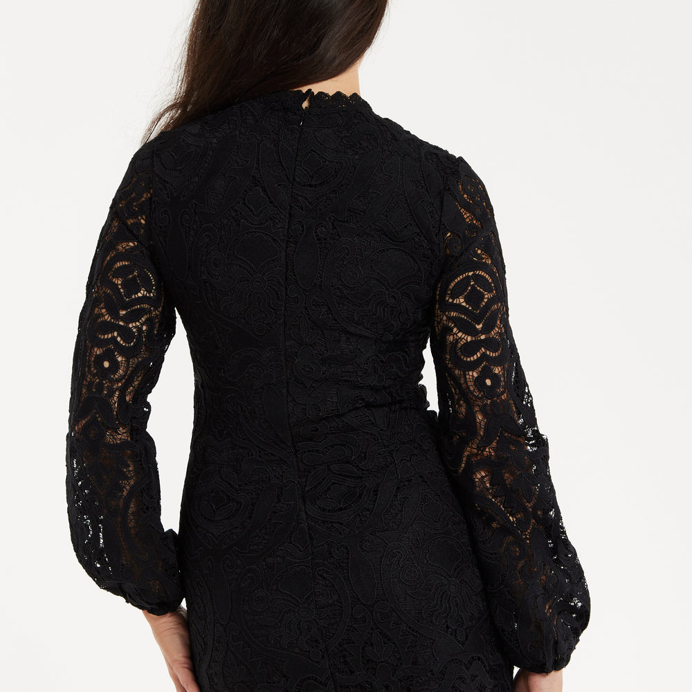 
                  
                    Liquorish Black Lace Mini Dress with Balloon Sleeves and Flower Detail
                  
                