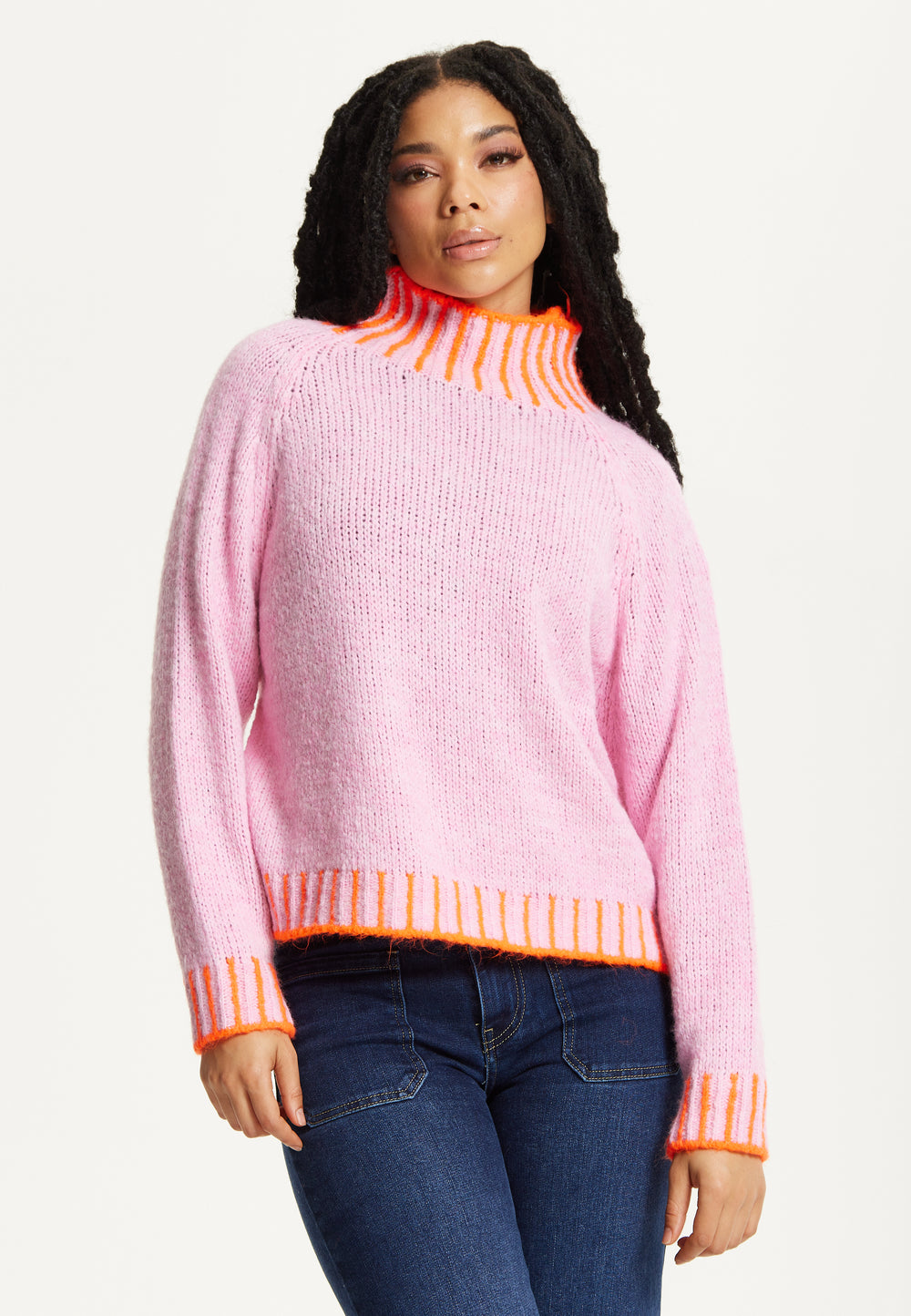 Neon Trim Wool Blend Jumper – Light Pink