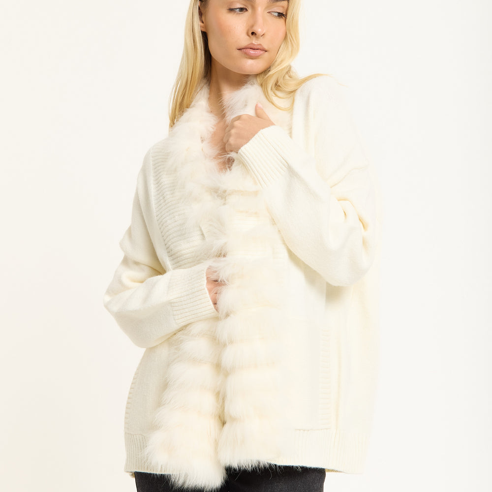
                  
                    Ivory Faux Fur Trim Belted Cardigan
                  
                