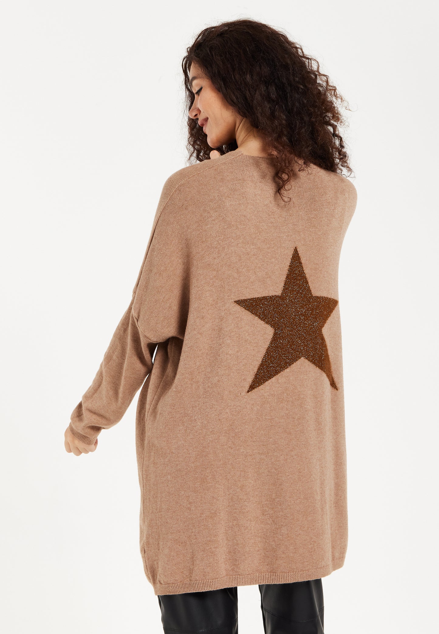 
                  
                    Liquorish Oversized Brown Cardigan with Glitter Star Detail
                  
                