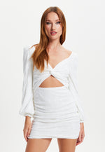Liquorish White Sequin Long Sleeve Cut Out Mini Dress