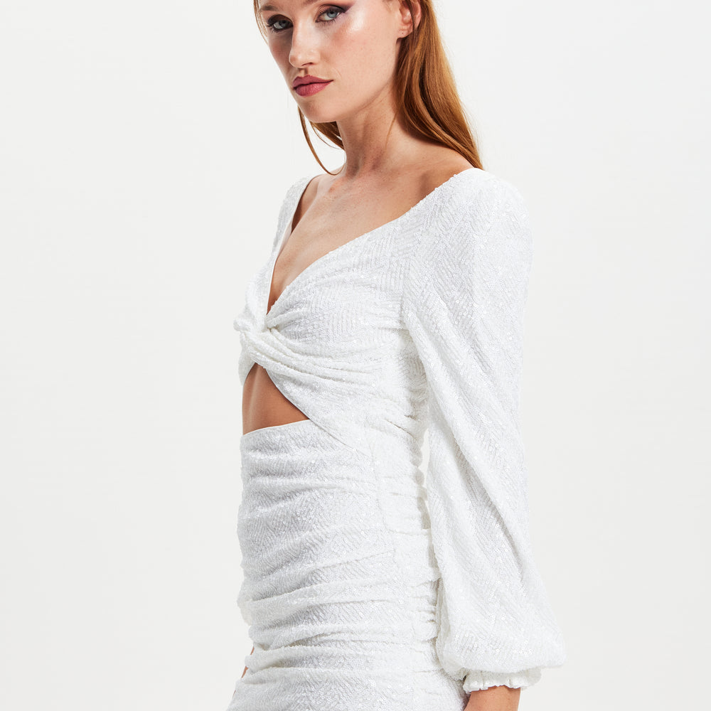 
                  
                    Liquorish White Sequin Long Sleeve Cut Out Mini Dress
                  
                