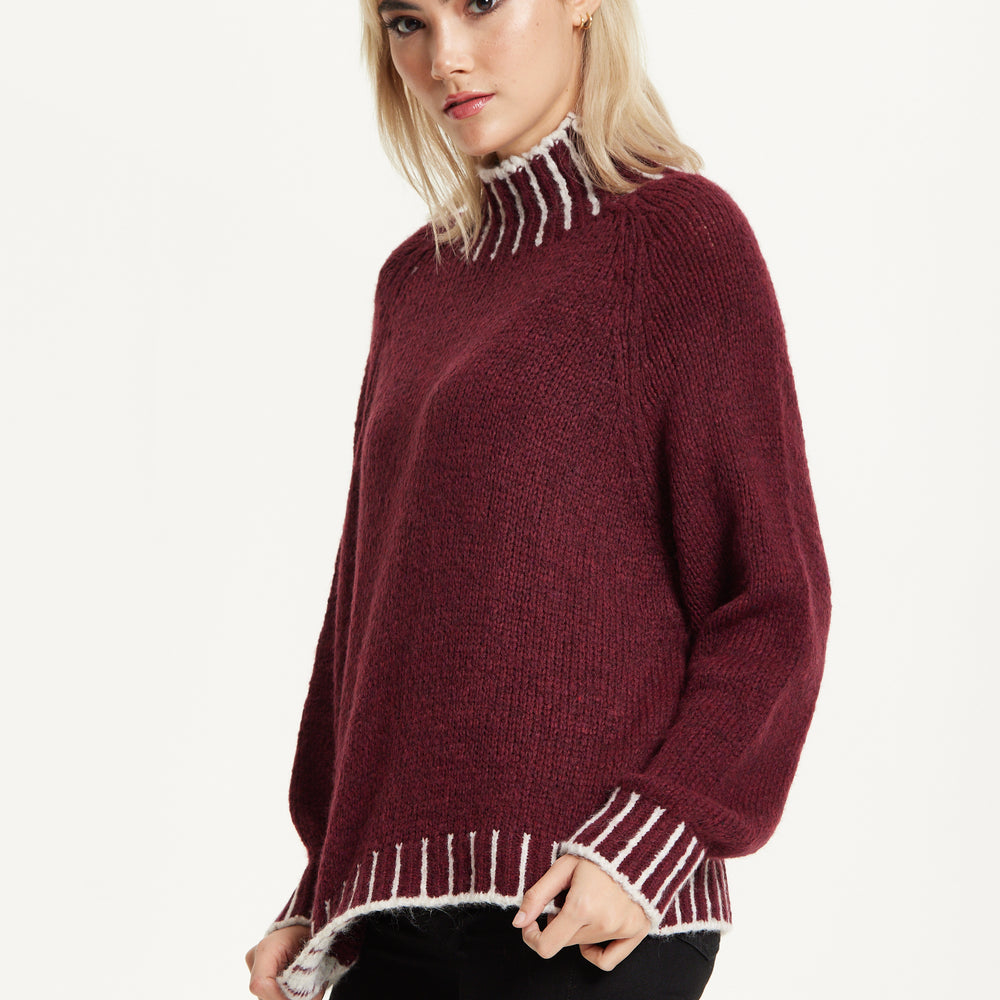 
                  
                    Contrast Rib Wool Blend Jumper Burgundy
                  
                