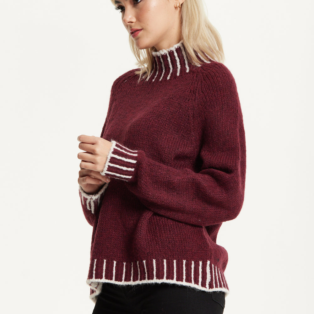 
                  
                    Contrast Rib Wool Blend Jumper Burgundy
                  
                