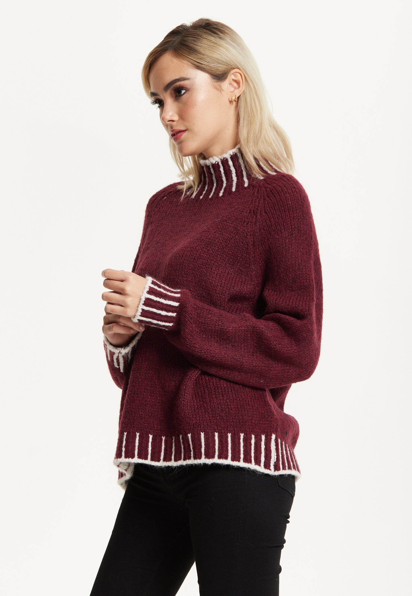 
                  
                    Contrast Rib Wool Blend Jumper Burgundy
                  
                