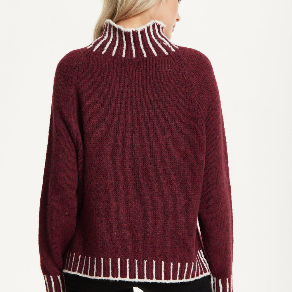 
                  
                    Contrast Rib Wool Blend Jumper Burgundy
                  
                