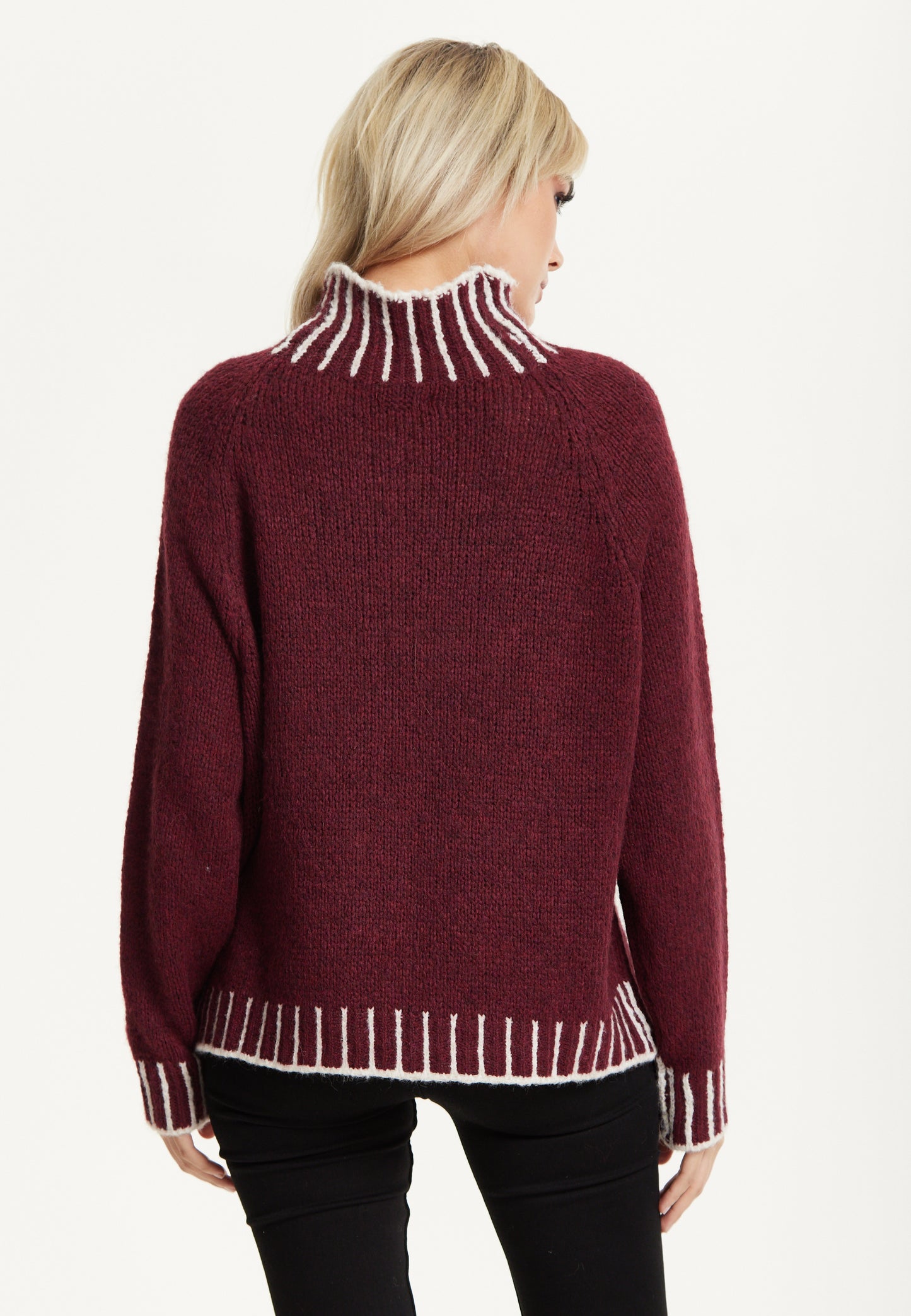 
                  
                    Contrast Rib Wool Blend Jumper Burgundy
                  
                
