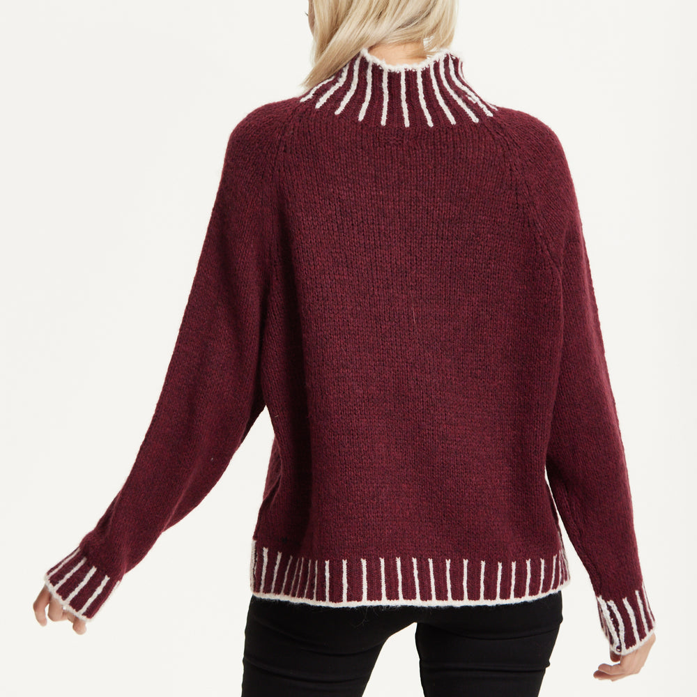 
                  
                    Contrast Rib Wool Blend Jumper Burgundy
                  
                