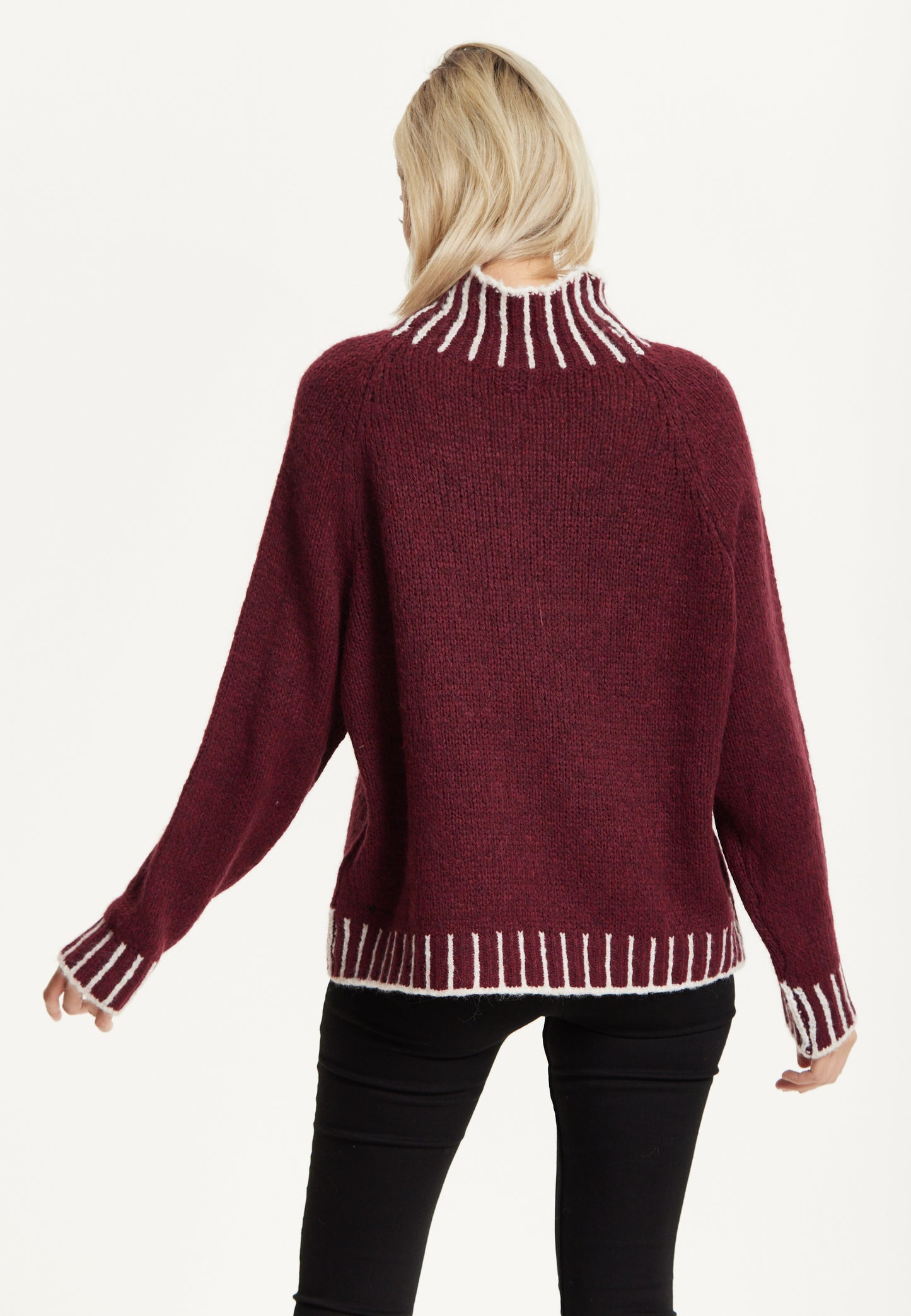 
                  
                    Contrast Rib Wool Blend Jumper Burgundy
                  
                