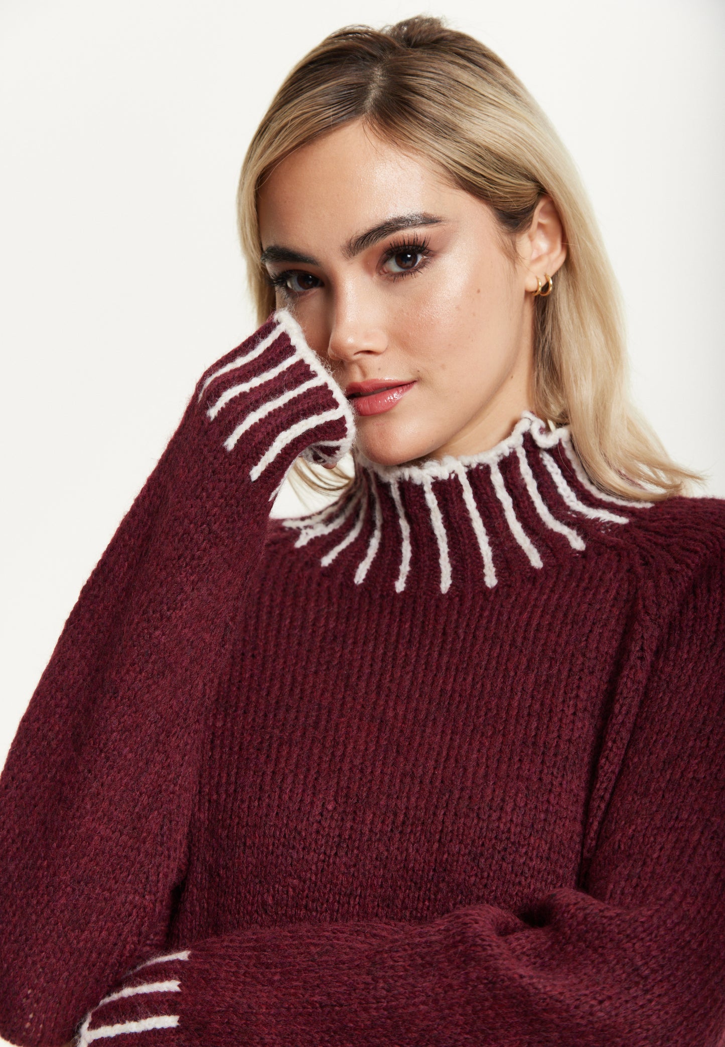 
                  
                    Contrast Rib Wool Blend Jumper Burgundy
                  
                