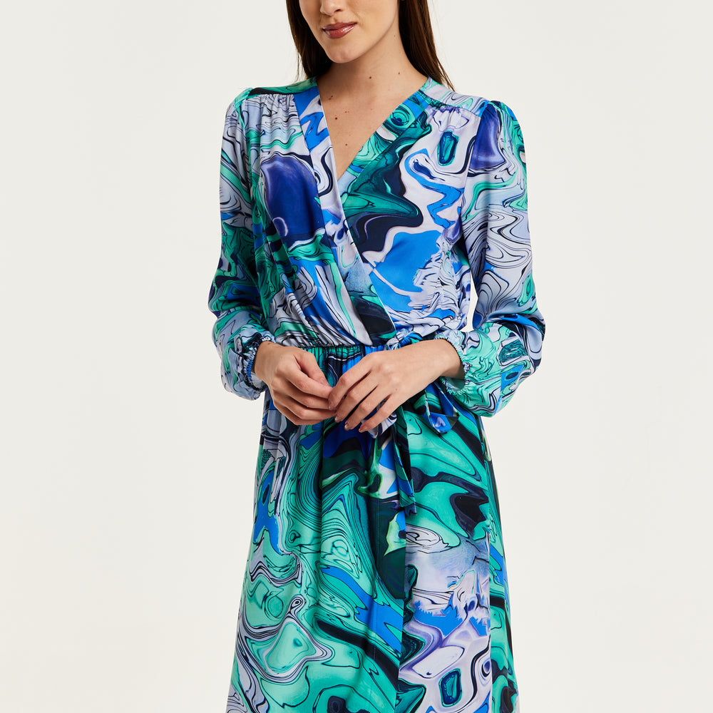 
                  
                    Liquorish Turquoise Marble Print Midi Wrap Dress
                  
                