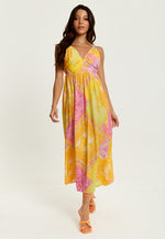 Liquorish Paisley Print Strappy Midi Dress In Yellow and Pink