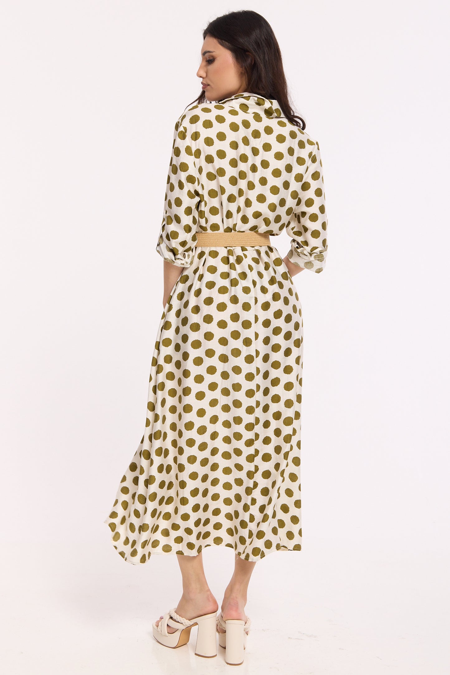 
                  
                    Polka Dot Belted Midi Shirt Dress
                  
                