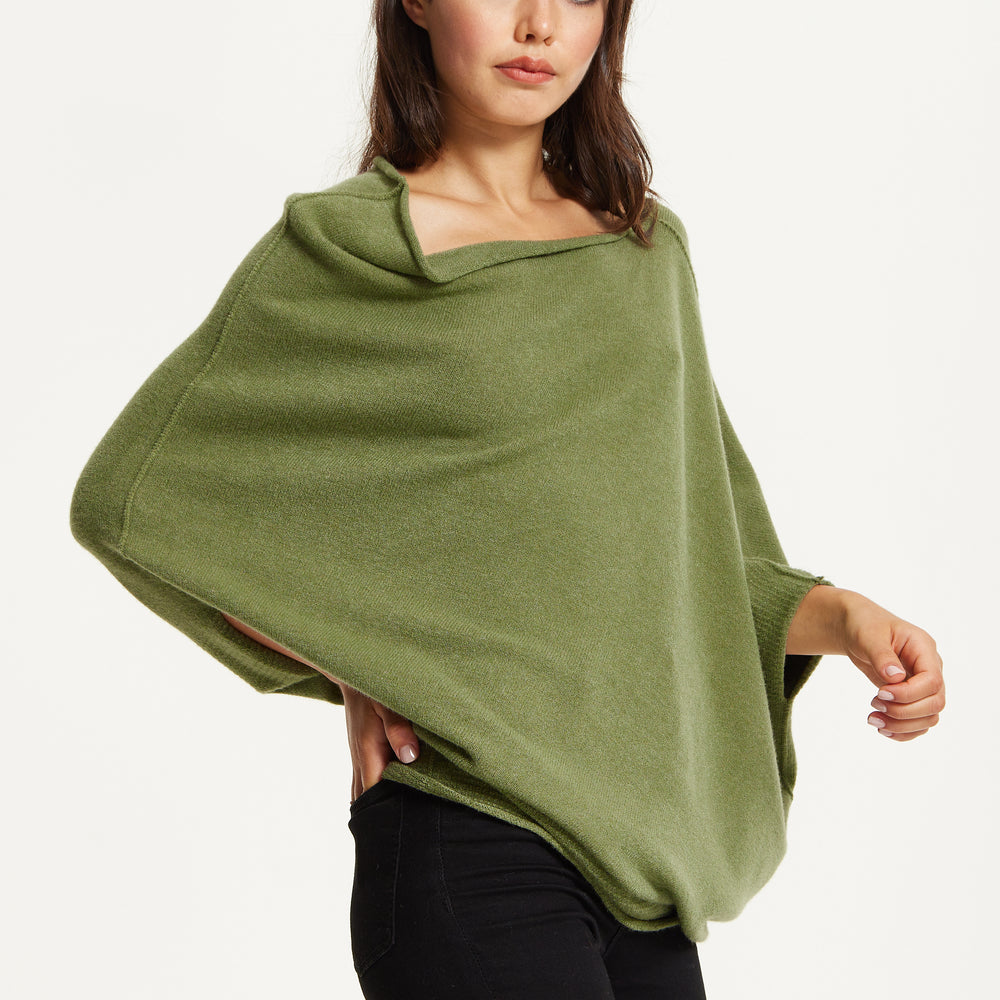 
                  
                    Khaki Off-Shoulder Knit Poncho Top
                  
                