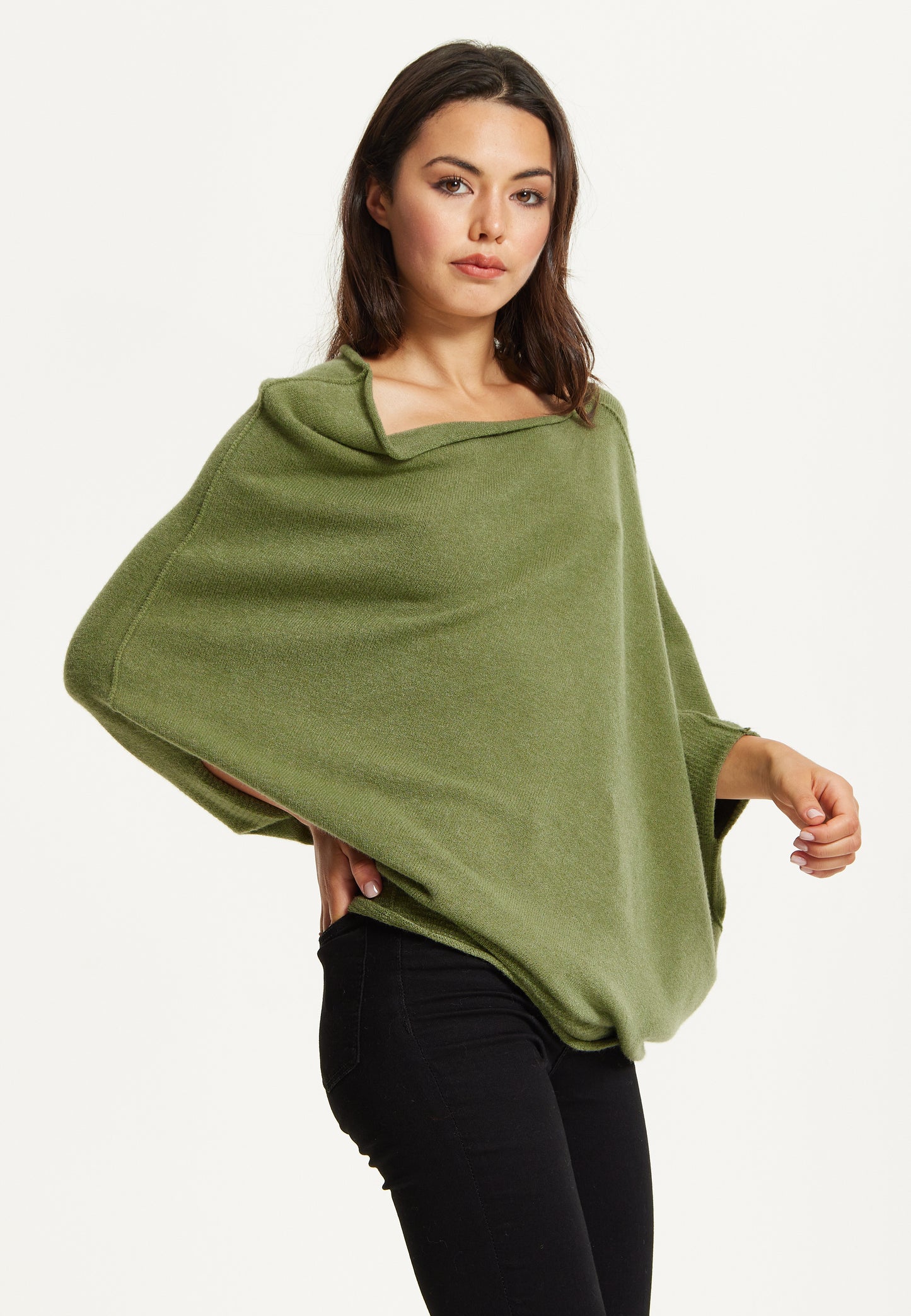 
                  
                    Khaki Off-Shoulder Knit Poncho Top
                  
                