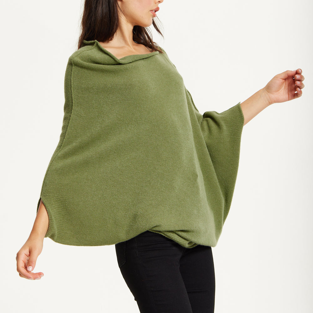 
                  
                    Khaki Off-Shoulder Knit Poncho Top
                  
                