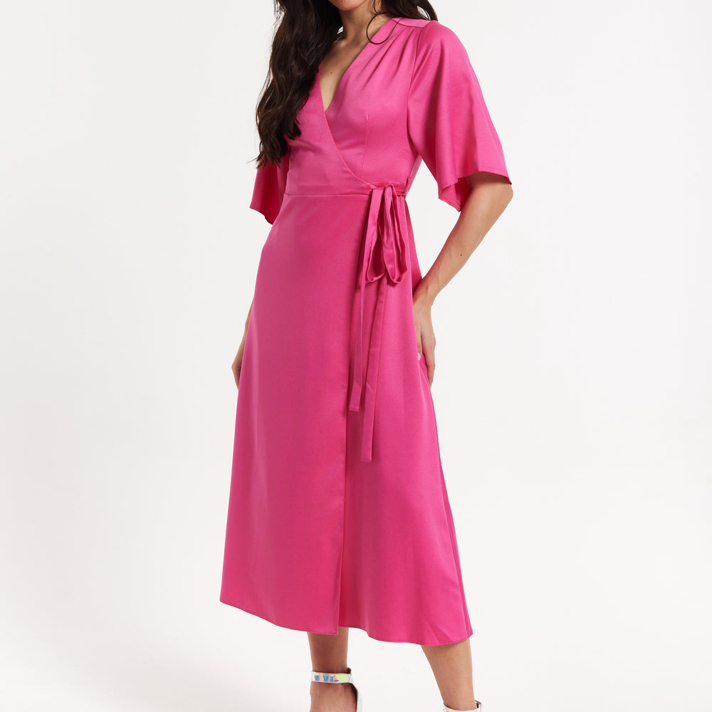 
                  
                    Pink Satin Kimono Sleeve Maxi Wrap Dress
                  
                