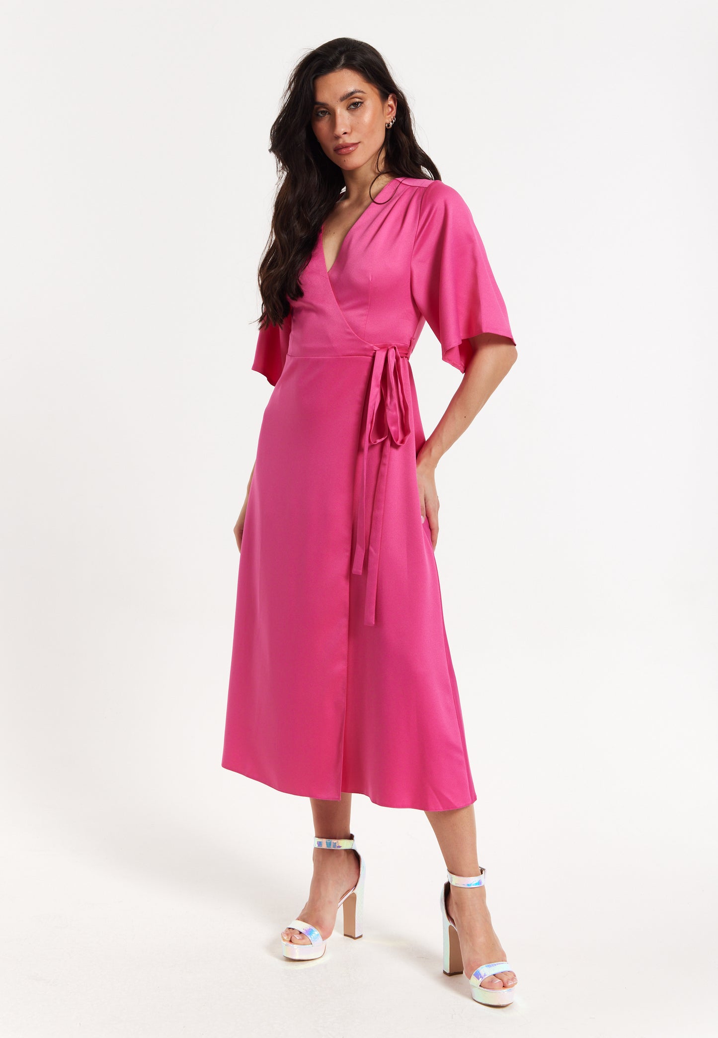 
                  
                    Pink Satin Kimono Sleeve Maxi Wrap Dress
                  
                