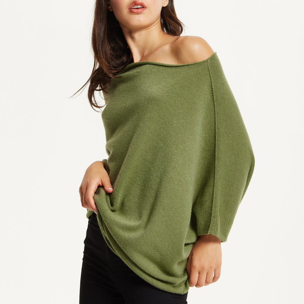 
                  
                    Khaki Off-Shoulder Knit Poncho Top
                  
                
