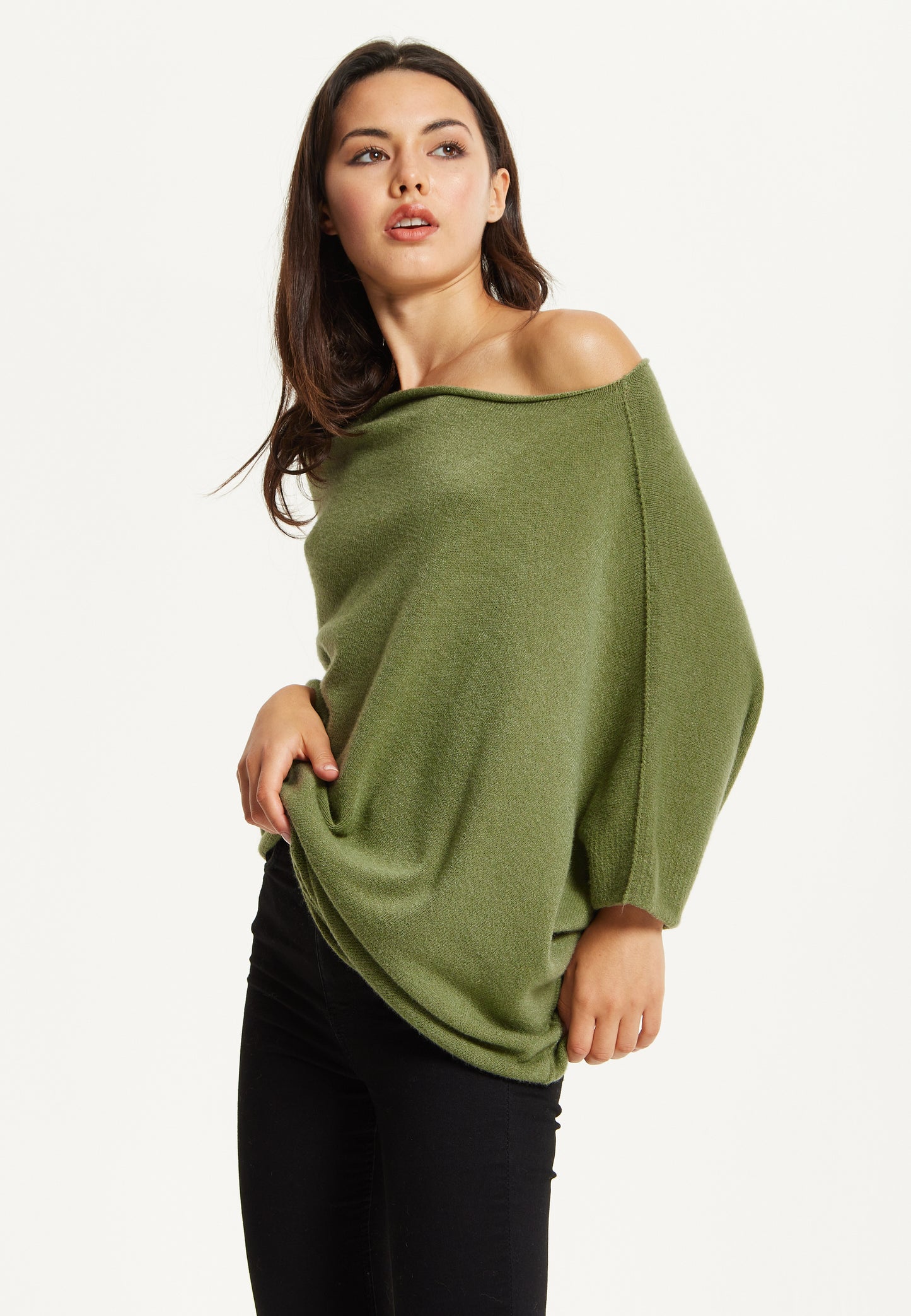 
                  
                    Khaki Off-Shoulder Knit Poncho Top
                  
                