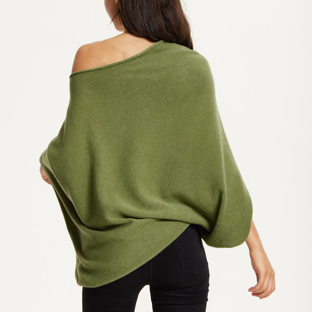 
                  
                    Khaki Off-Shoulder Knit Poncho Top
                  
                