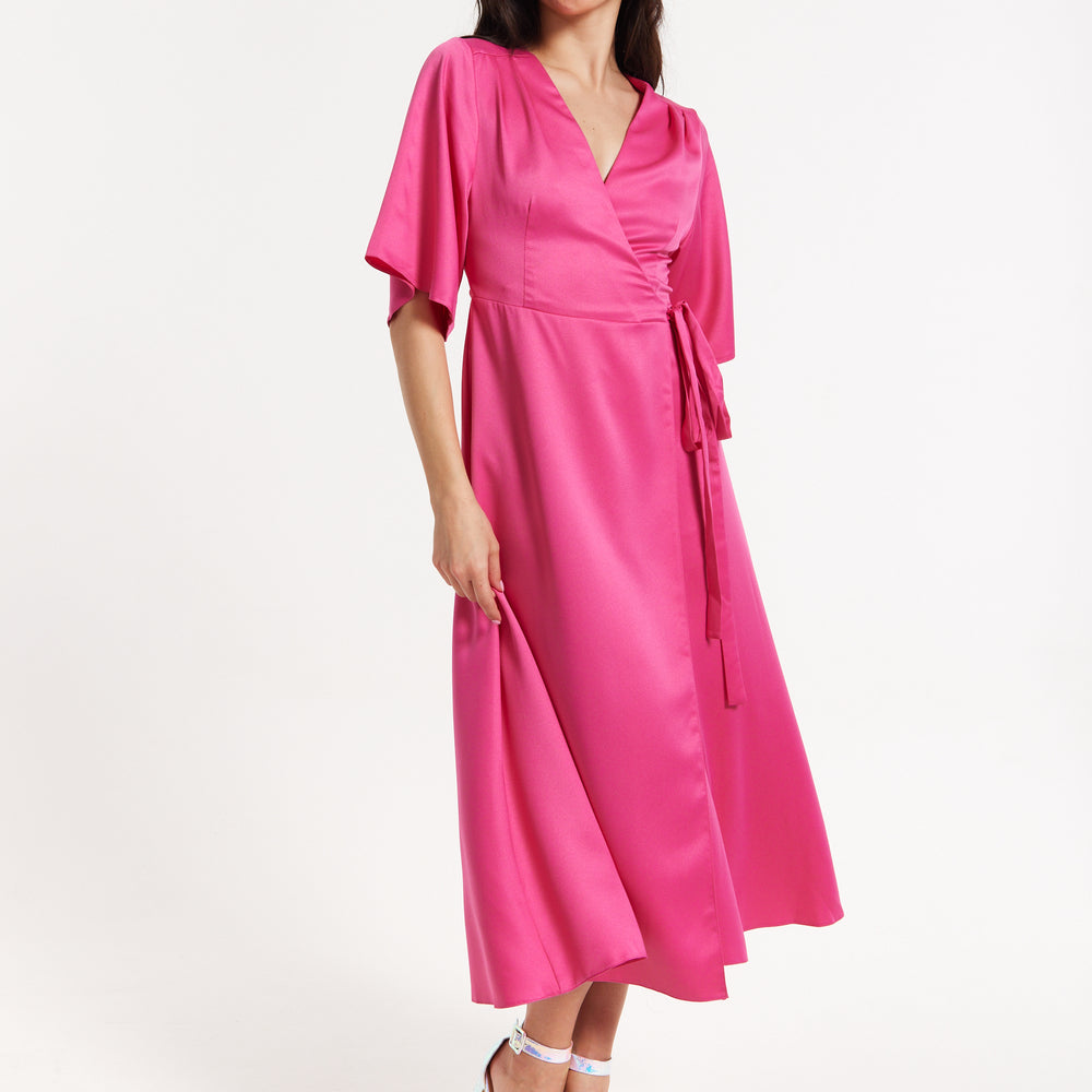 
                  
                    Pink Satin Kimono Sleeve Maxi Wrap Dress
                  
                