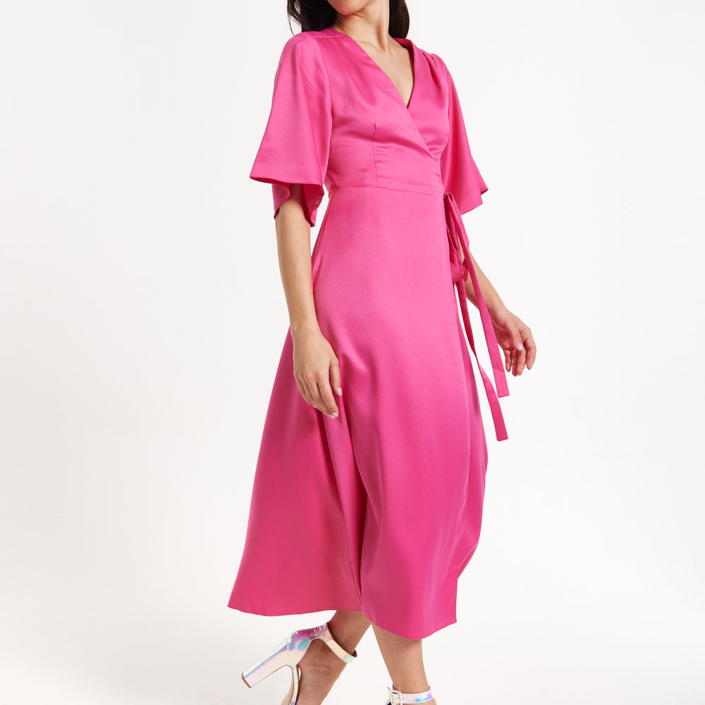 
                  
                    Pink Satin Kimono Sleeve Maxi Wrap Dress
                  
                