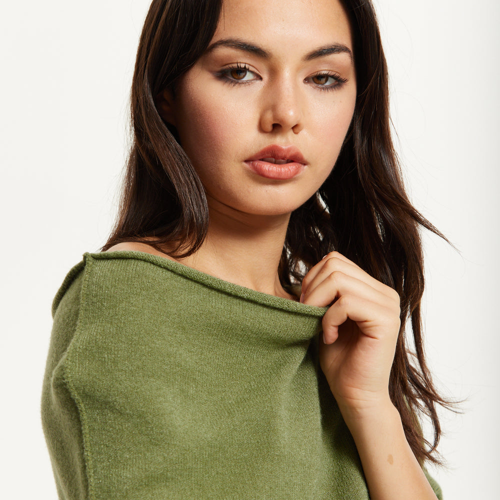 
                  
                    Khaki Off-Shoulder Knit Poncho Top
                  
                