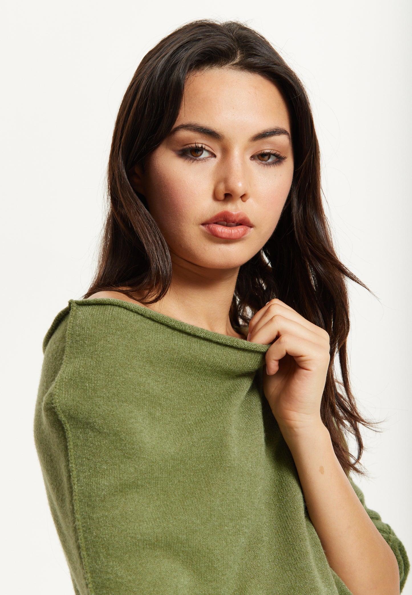 
                  
                    Khaki Off-Shoulder Knit Poncho Top
                  
                