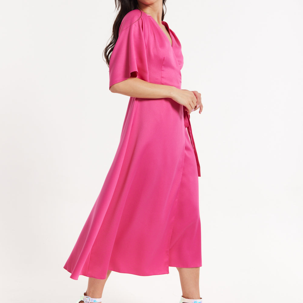 
                  
                    Pink Satin Kimono Sleeve Maxi Wrap Dress
                  
                