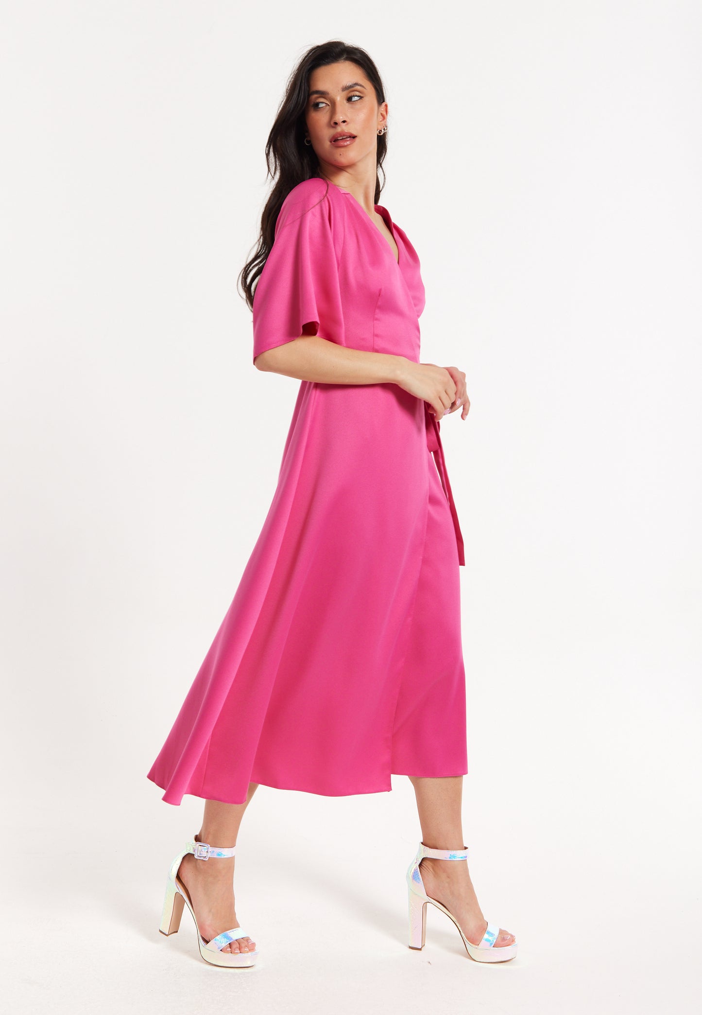 
                  
                    Pink Satin Kimono Sleeve Maxi Wrap Dress
                  
                