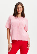 Liquorish Pink Knitted Floral Short Sleeve Cardigan