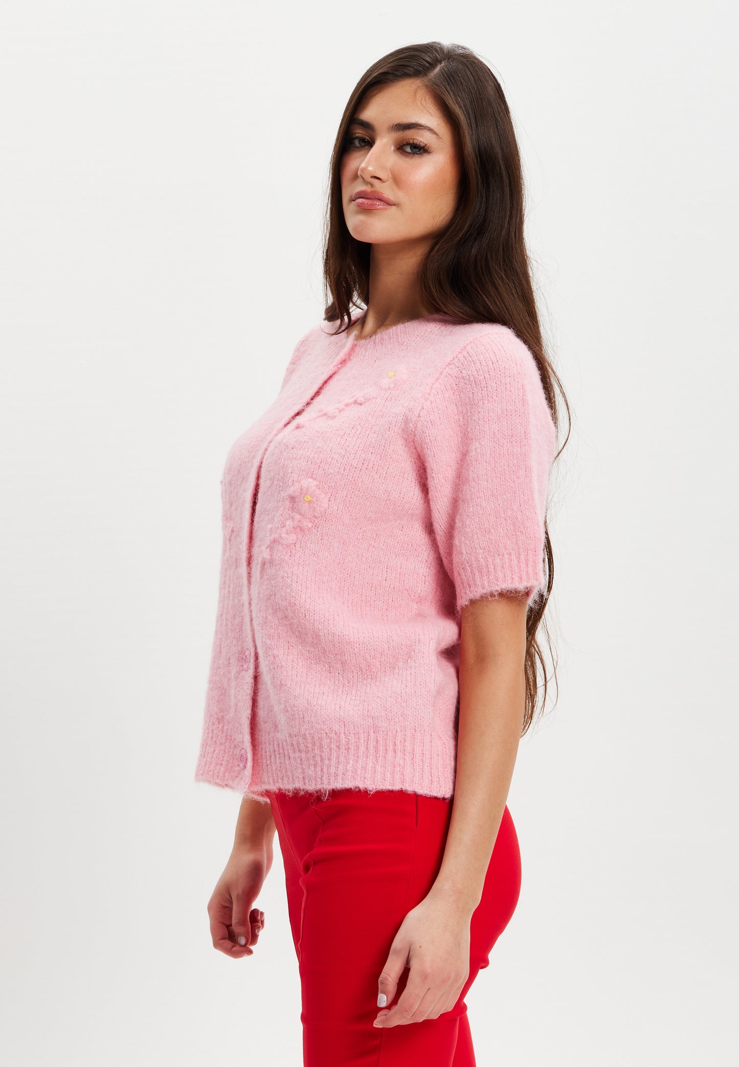 
                  
                    Liquorish Pink Knitted Floral Short Sleeve Cardigan
                  
                