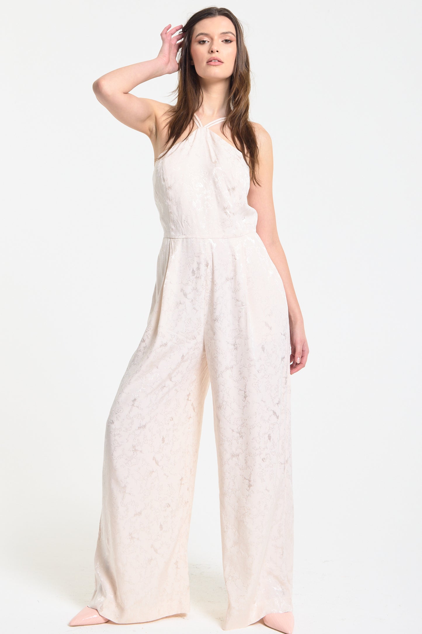 
                  
                    Champagne Jacquard Wide Leg Jumpsuit
                  
                