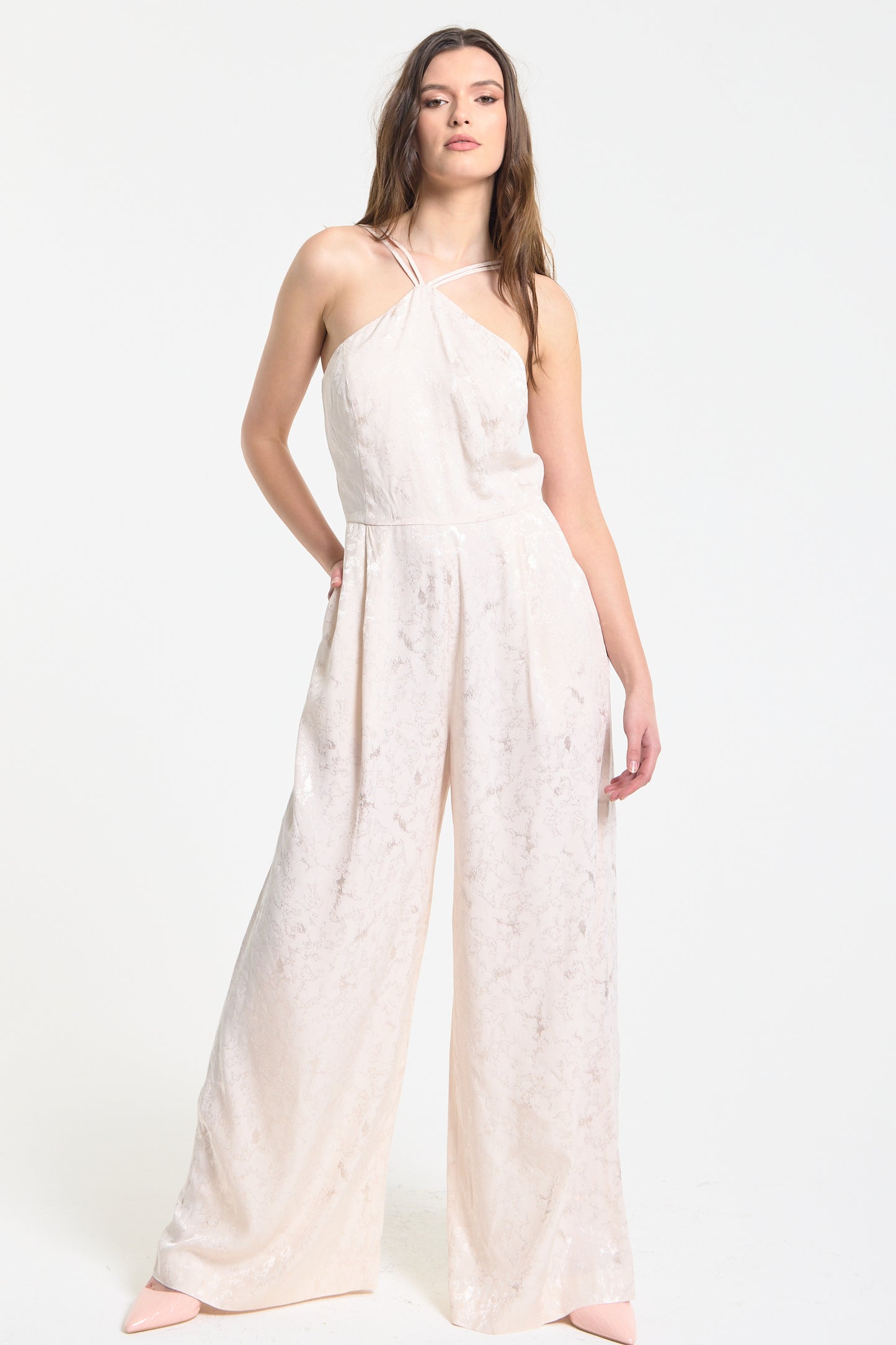 
                  
                    Champagne Jacquard Wide Leg Jumpsuit
                  
                