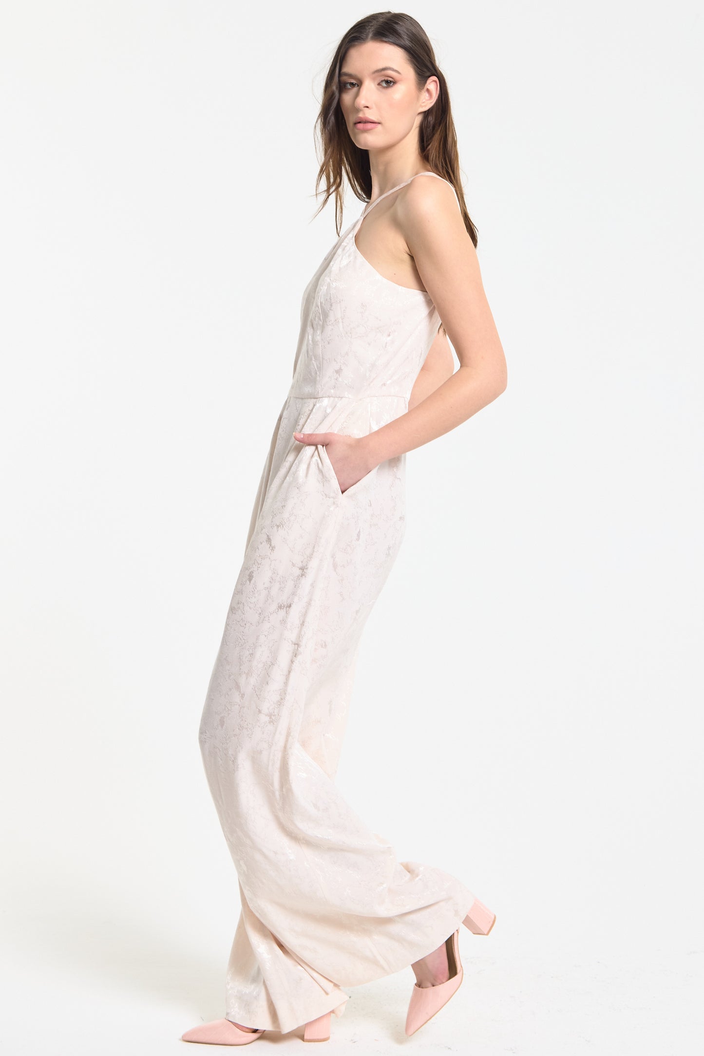 
                  
                    Champagne Jacquard Wide Leg Jumpsuit
                  
                